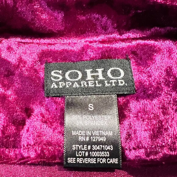Soho Apparel LTD.-Women's Size Small-Zip Up Front Long Sleeve top/Jacket-Velvet - Picture 10 of 10